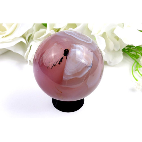 Růžový achát koule 68mm – luxusní dekorace, energie a harmonie