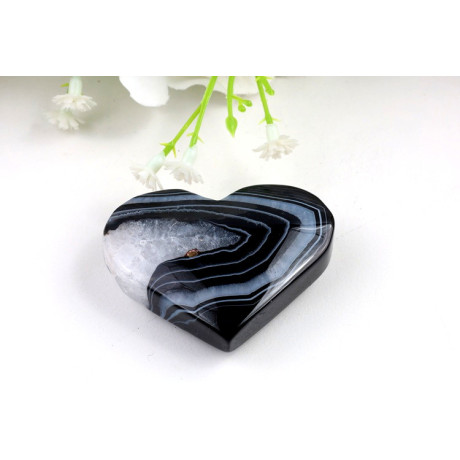 Srdce černý sardonyx 54x41mm | Leštěný kámen