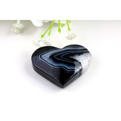 Srdce černý sardonyx 54x41mm | Leštěný kámen