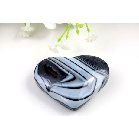 Srdce černý sardonyx 58x46mm | Leštěný kámen