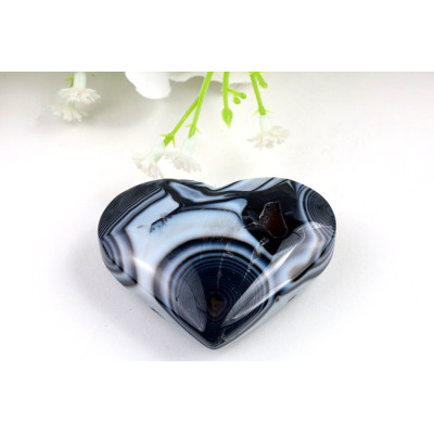 Srdce černý sardonyx 58x46mm | Leštěný kámen