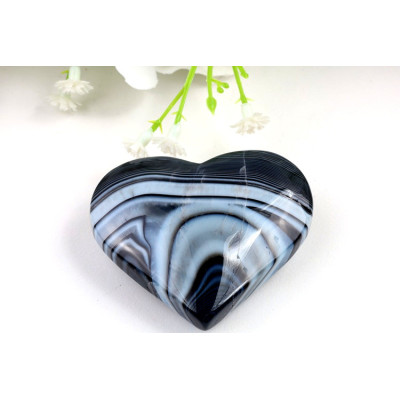 Srdce černý sardonyx 59x52x19 mm - Brazílie