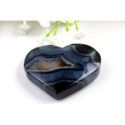 Černý Sardonyx Srdce 96g - Elegantní Kámen z Brazílie