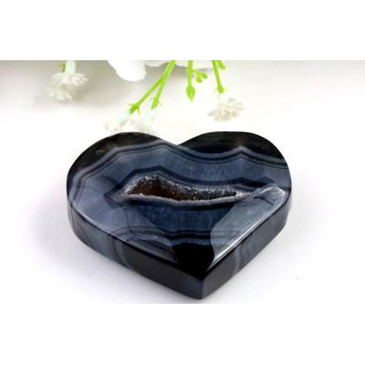 Černý Sardonyx Srdce 96g - Elegantní Kámen z Brazílie