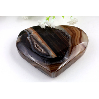 Srdce z hnědého achátu 119 g - páskovaný achát