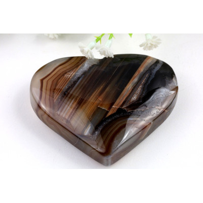Srdce z hnědého achátu 119 g - páskovaný achát