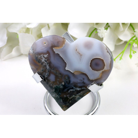 Srdce mechový achát 69x63 mm - přírodní kámen