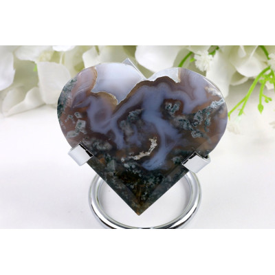 Srdce mechový achát 69x63 mm - přírodní kámen