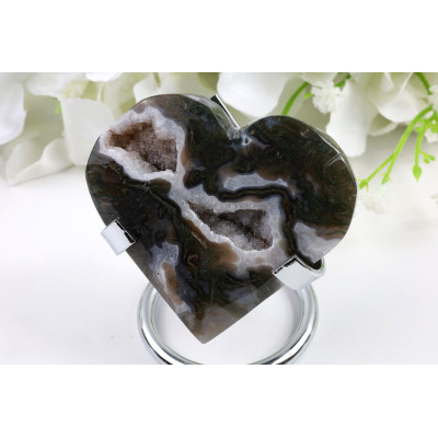 Mechový achát srdce 70x63x19 mm | Zelený achát