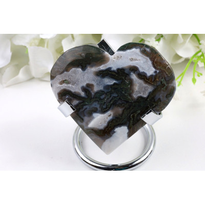 Mechový achát srdce 70x63x19 mm | Zelený achát