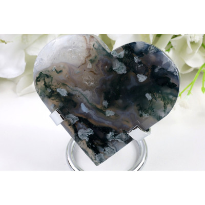 Mechový achát srdce 160g | Zelené inkluze | Brazílie