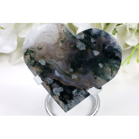 Mechový achát srdce 160g | Zelené inkluze | Brazílie