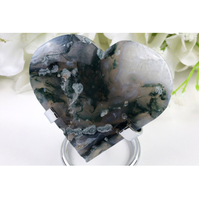 Mechový achát srdce 160g | Zelené inkluze | Brazílie