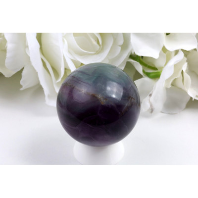 Koule fluorit 52 mm - fialová s růžovým páskem č. 855