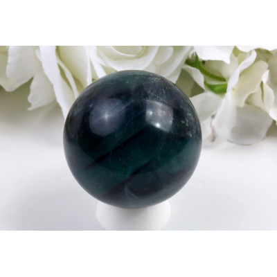 Koule fluorit 58 mm Brazílie - černá s tyrkysovými tóny