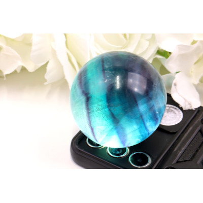 Koule fluorit 58 mm Brazílie - černá s tyrkysovými tóny