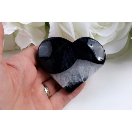 Srdce černý sardonyx 61x49 mm - lesk, 95 g, č. 878