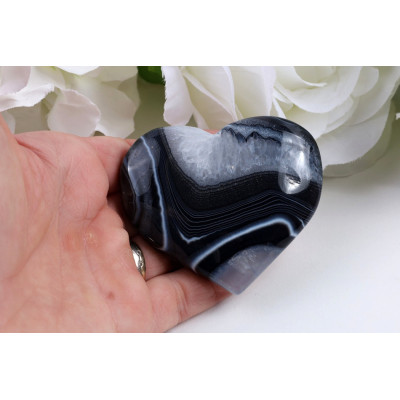Černé sardonyxové srdce 75g - leštěný minerál