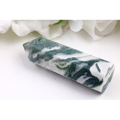 Obelisk mechový achát č. 932 (91x30x26 mm) | Levné Minerály