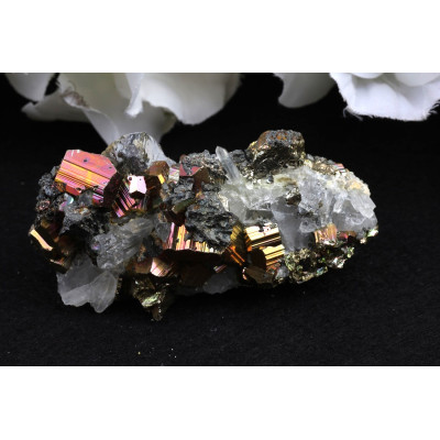 Duhový Pyrit s křišťálem č.1612 | Levné Minerály