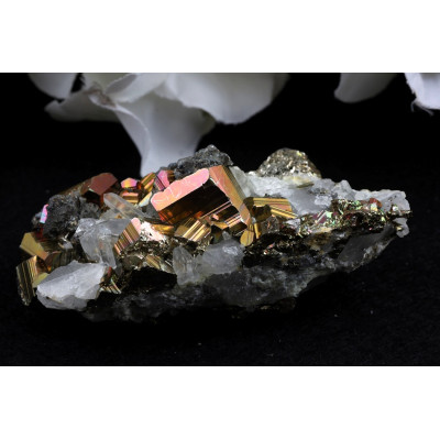 Duhový Pyrit s křišťálem č.1612 | Levné Minerály