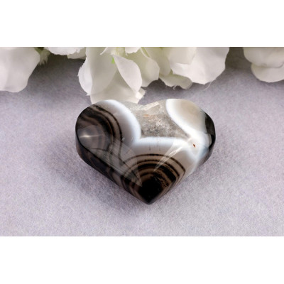 Srdce černý sardonyx 47mm - brazilský minerál lesk