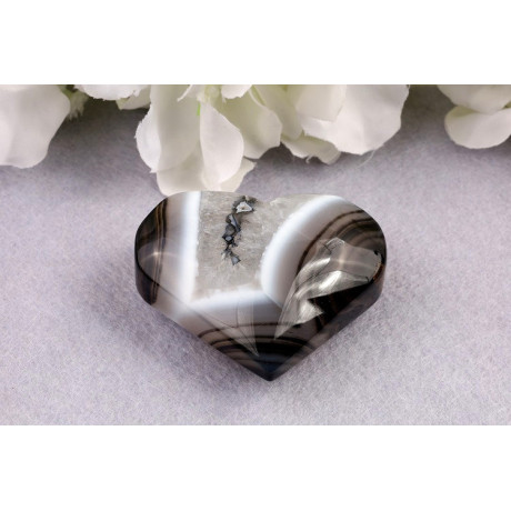Srdce černý sardonyx 47mm - brazilský minerál lesk