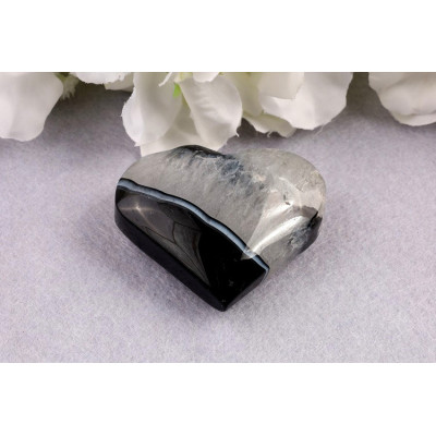 Srdce černý sardonyx 48mm - brazilský minerál lesk