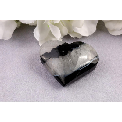 Srdce černý sardonyx 48mm - brazilský minerál lesk